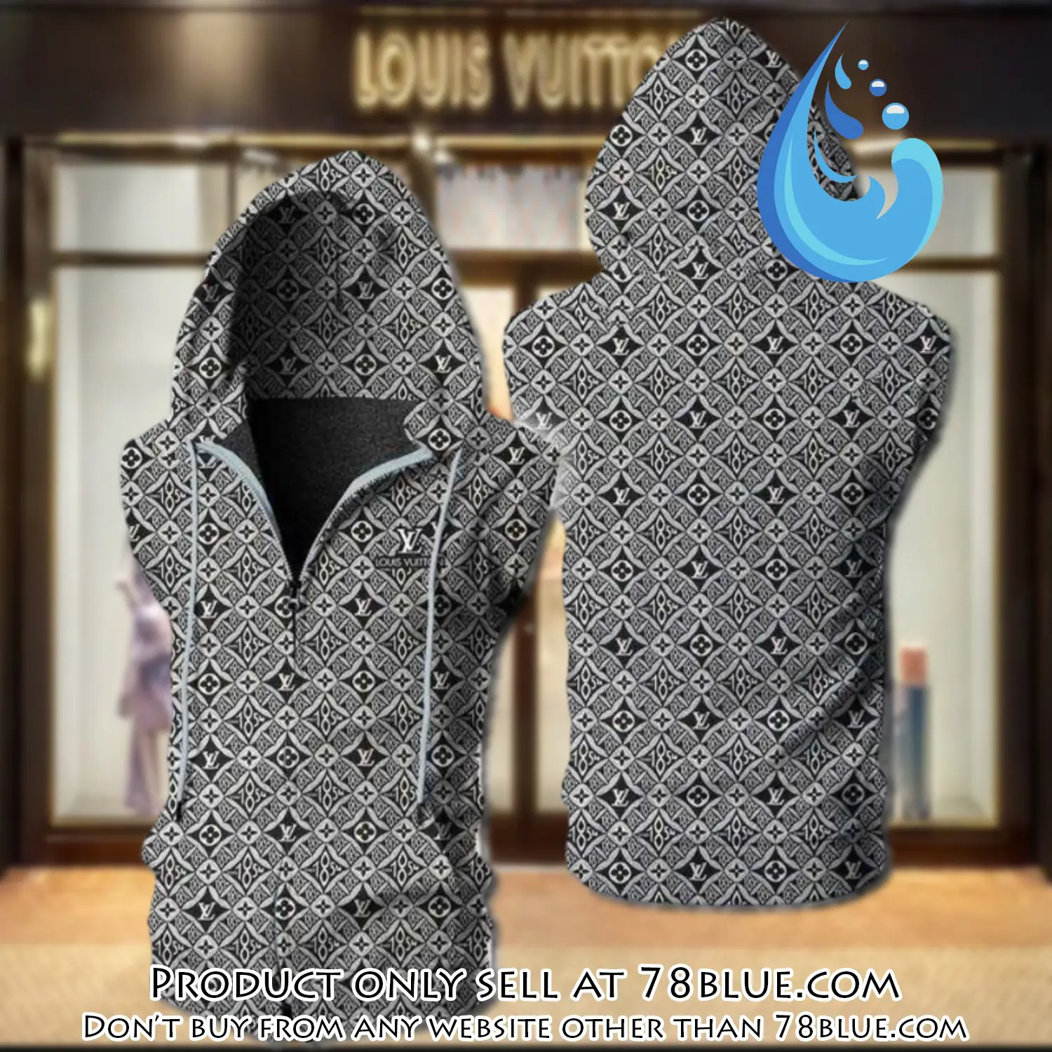 Louis vuitton grey unisex sleeveless zip up hoodie luxury for men women szh015 78b1149815